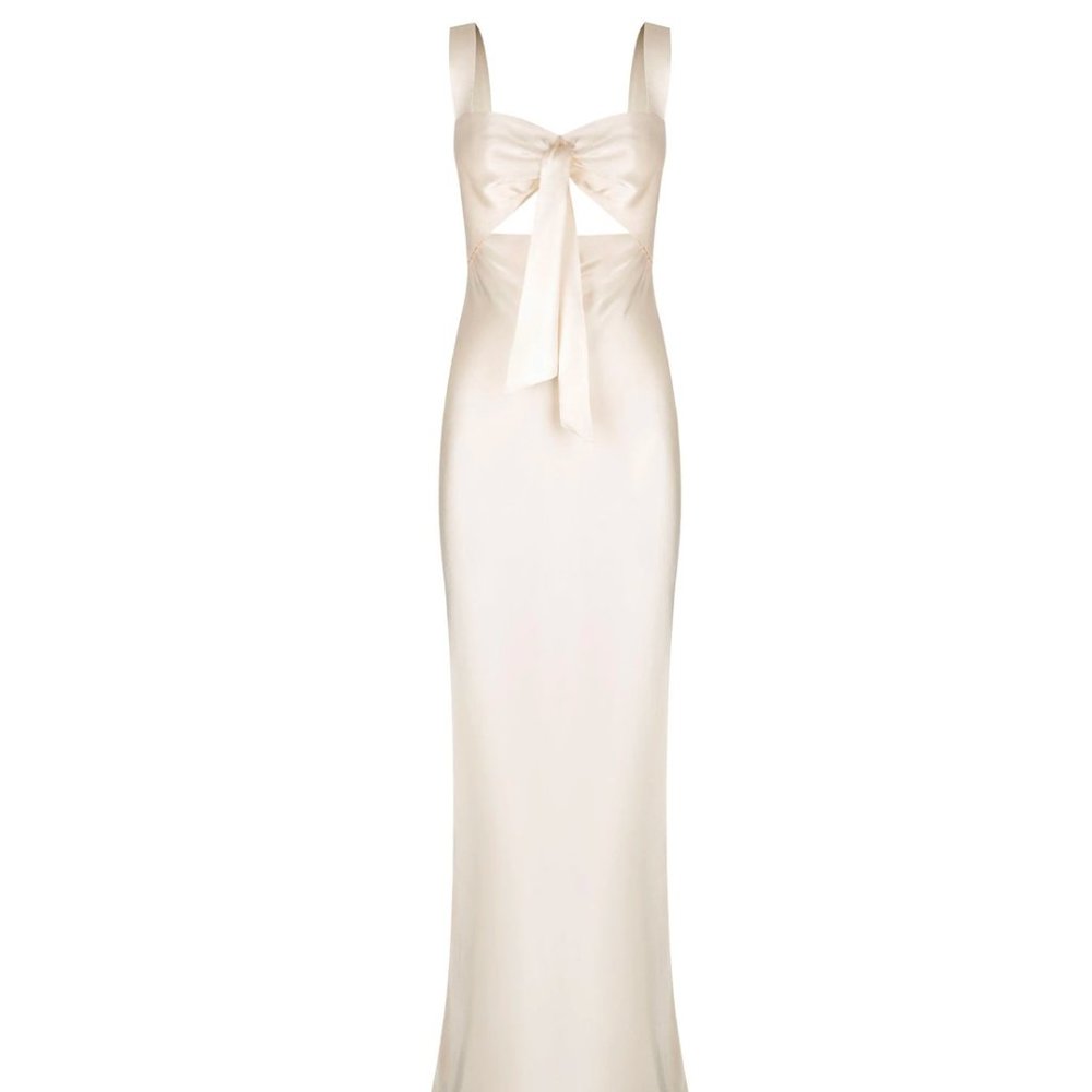 NWT Shona Joy La Lune Bow Tie Maxi Dress Cream - Size US 4